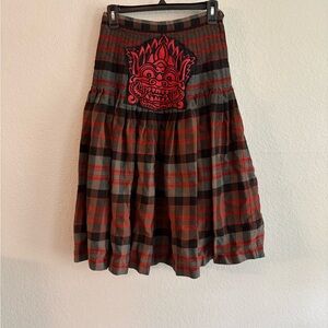 Highland Queen Plaid Skirt Red Graphic Mask Design Patchwork Added *Please Read*